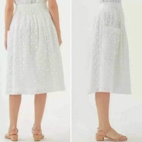 Lilly Pulitzer Pier Midi Skirt 4 White Eyelet Cotton Pockets Belted Resortwear - Picture 2 of 11